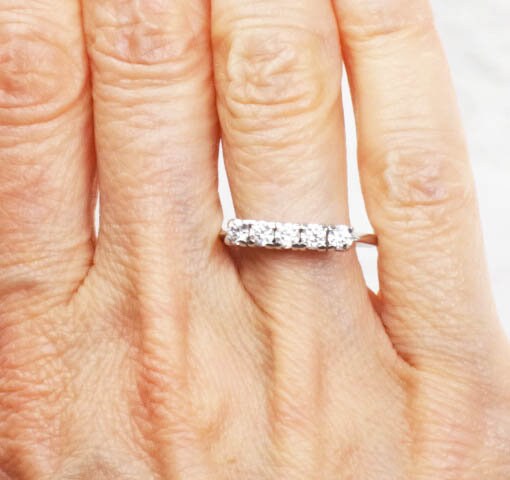 Vintage 14k White Gold Cubic Zirconia Wedding Band Five Stone Wedding Ring Stacking Ring Size 8