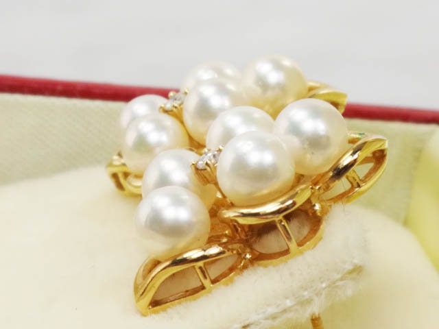 Vintage Large 14k Yellow Gold Cultured Pearl and Diamond Stud Earrings Bridal Earrings