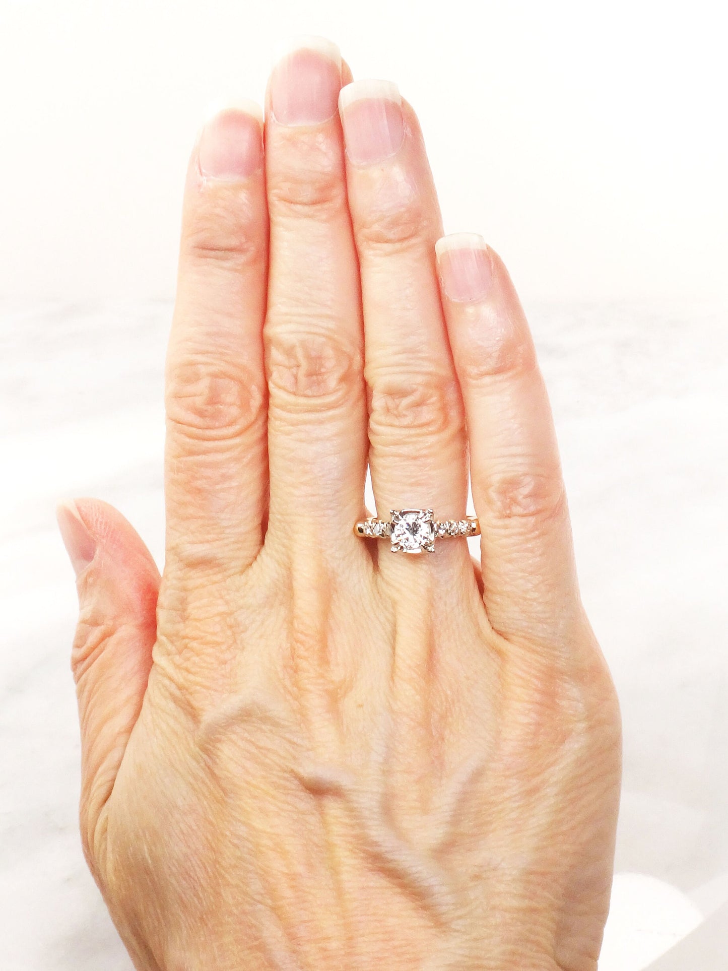 Vintage 14k Gold Diamond Engagement Ring: Transitional European Cut, Size 6.5