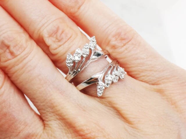 Vintage 14k White Gold Diamond Enhancer Ring: Wedding Band Insert, Size 6.25