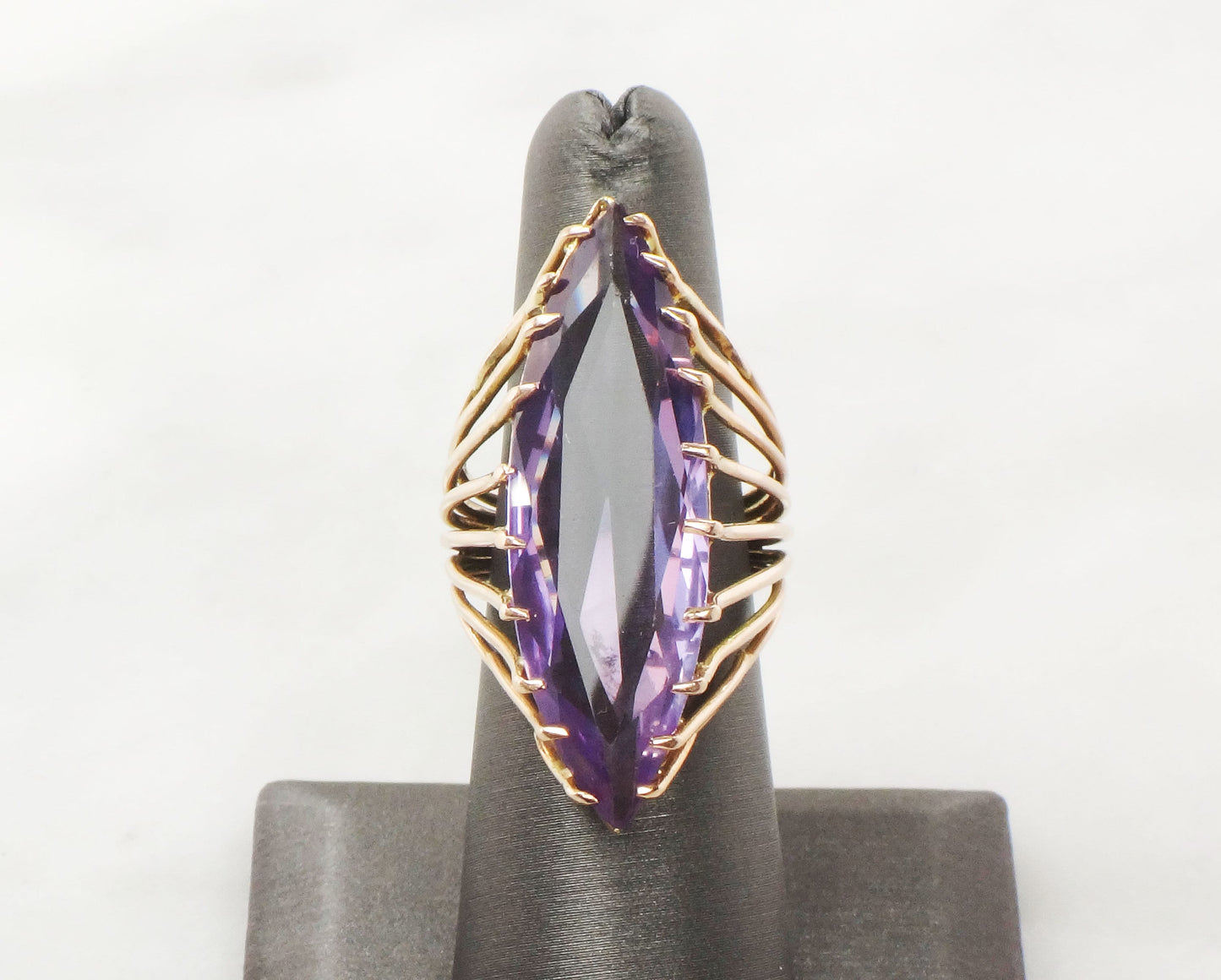 Vintage 14k Yellow Gold Purple Sapphire Marquise Statement Ring, Size 7
