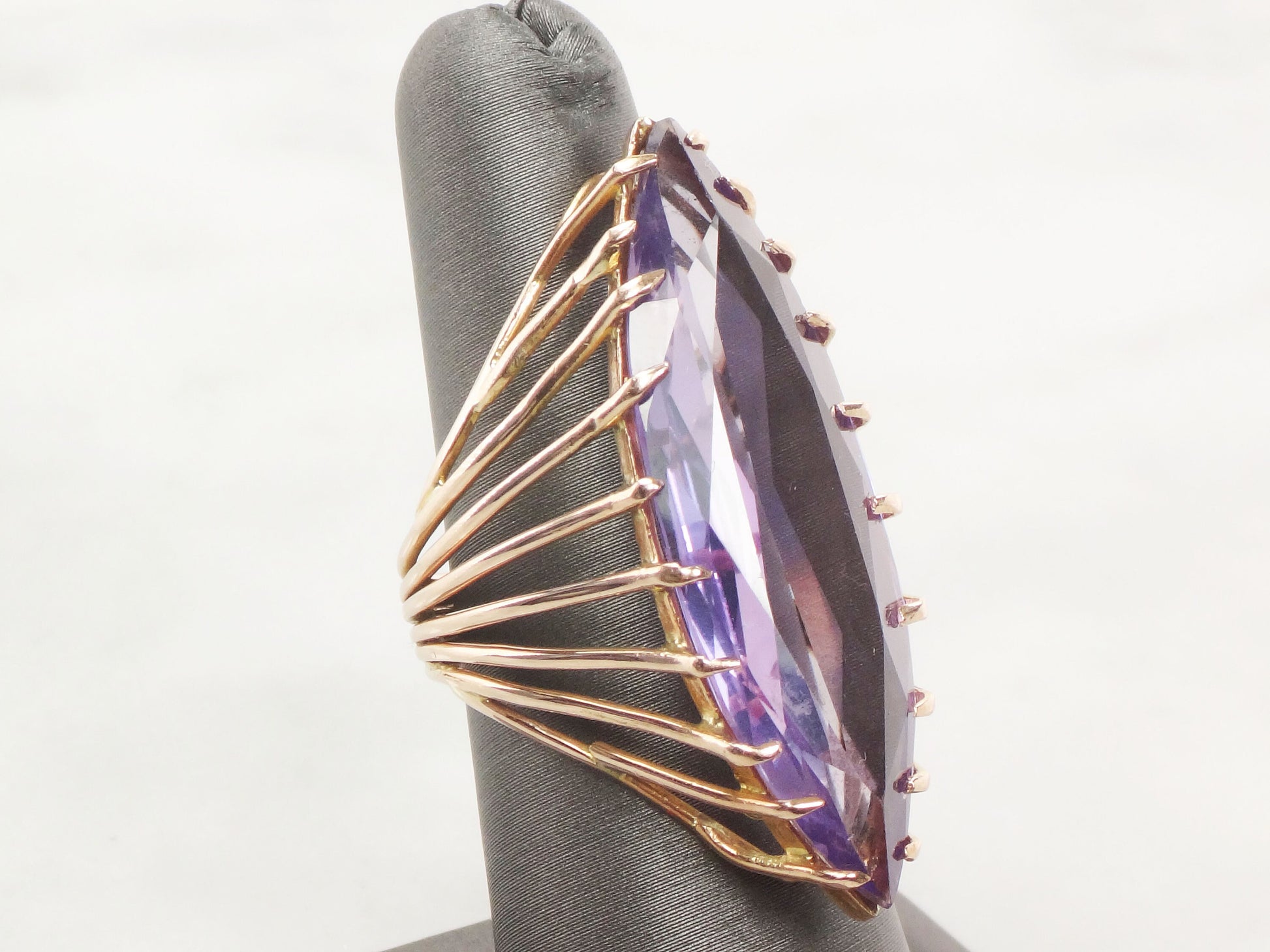 Vintage 14k Yellow Gold Purple Sapphire Marquise Statement Ring, Size 7