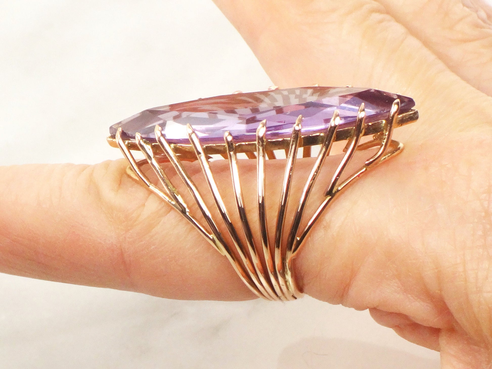 Vintage 14k Yellow Gold Purple Sapphire Marquise Statement Ring, Size 7