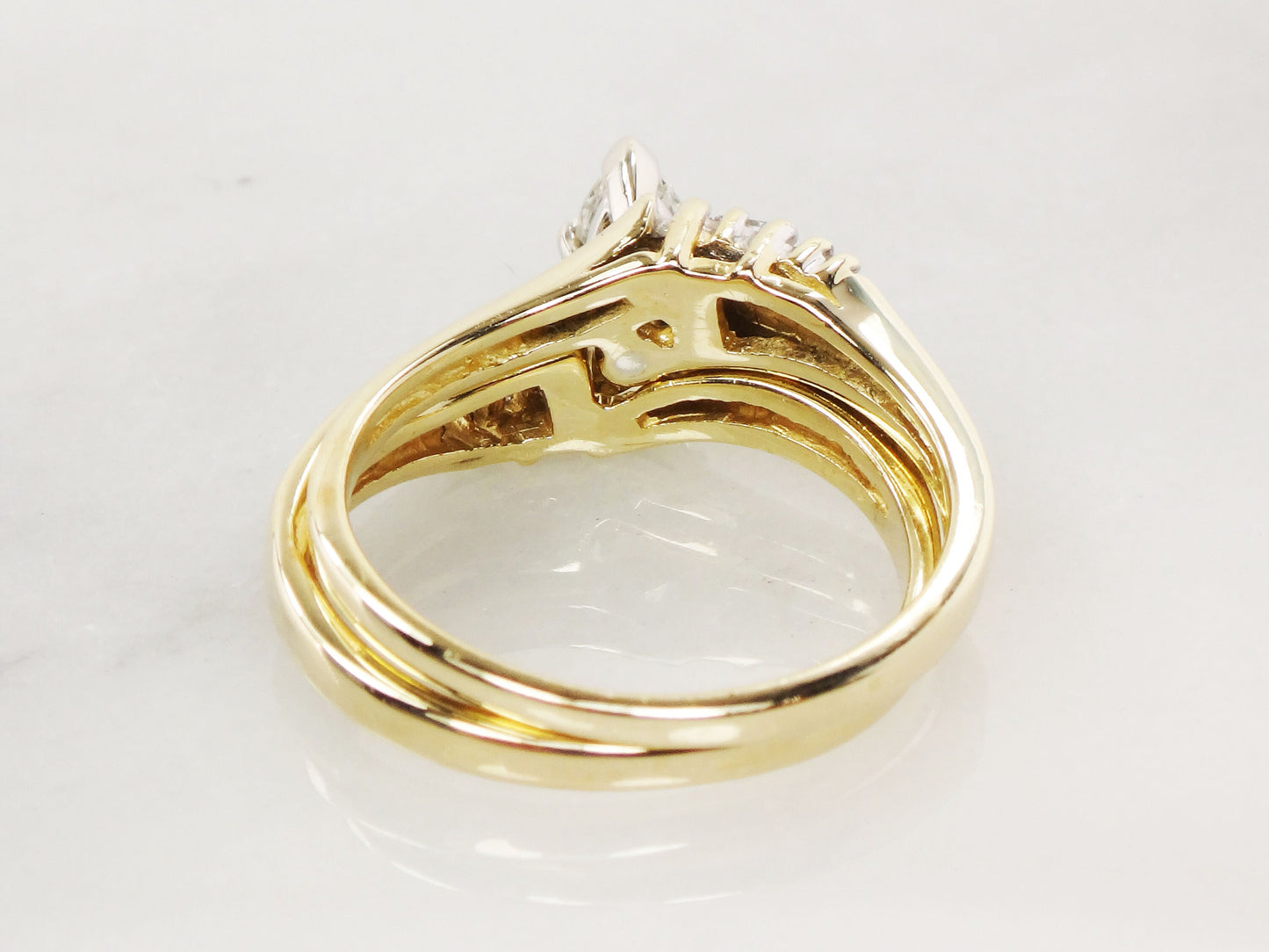 Vintage 14k Gold Marquise Diamond Wedding Ring Set, Size 6.25