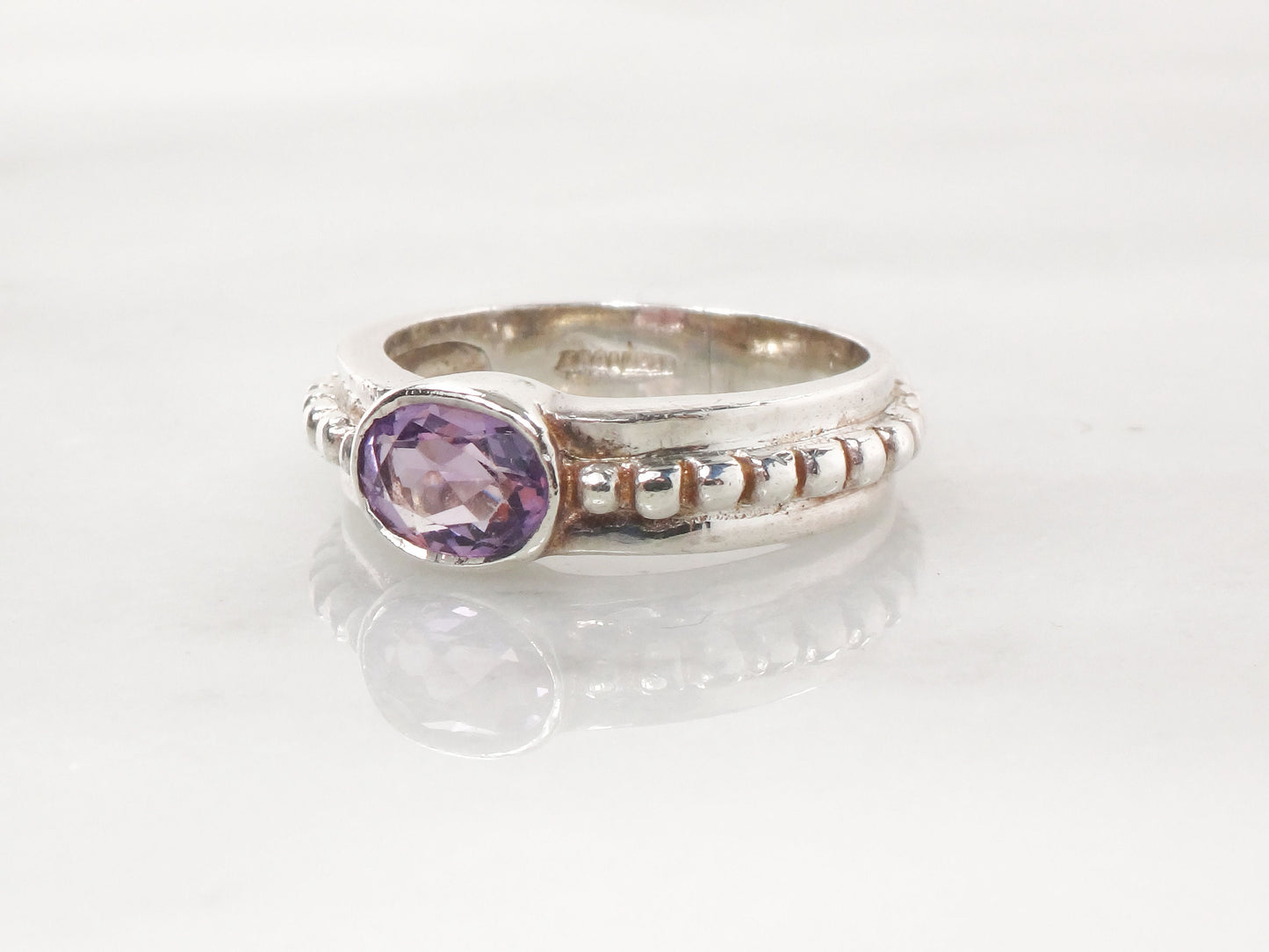 Vintage Sterling Silver Amethyst Ring - Sideways Oval Stone, Size 6