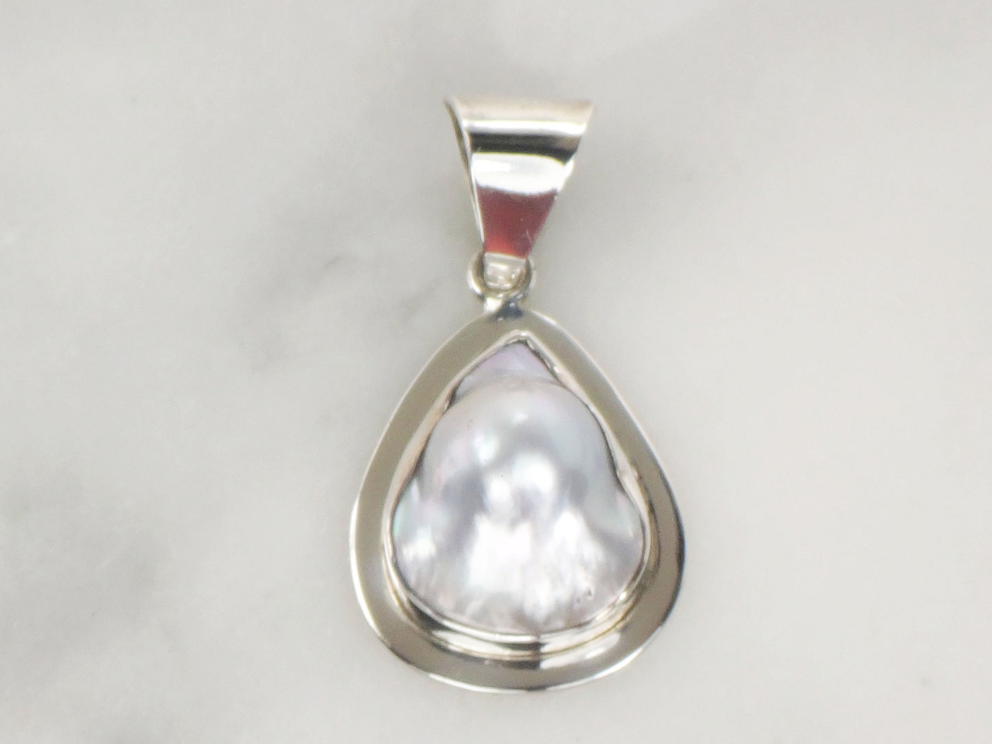 Vintage Large Sterling Silver Pearl Pendant Teardrop Shaped Gray Blister Pearl Pendant Mexio Sterling Pendant