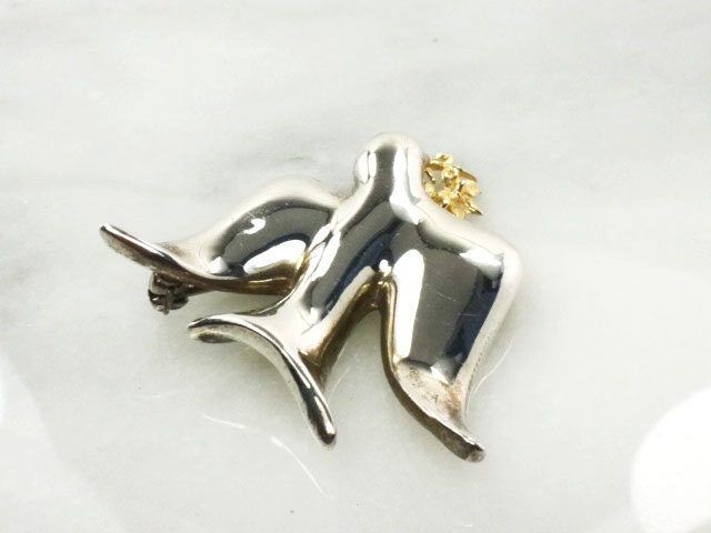 Vintage Sterling Silver 14k Gold Peace Dove Pin - BA Ballou Bird Brooch