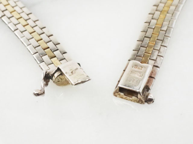 Vintage Two Tone Necklace: 14k Gold & Sterling Silver Flat Link Collar