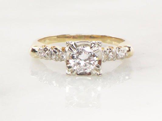 Vintage 14k Gold Natural Transitional European Cut Diamond Engagement Ring