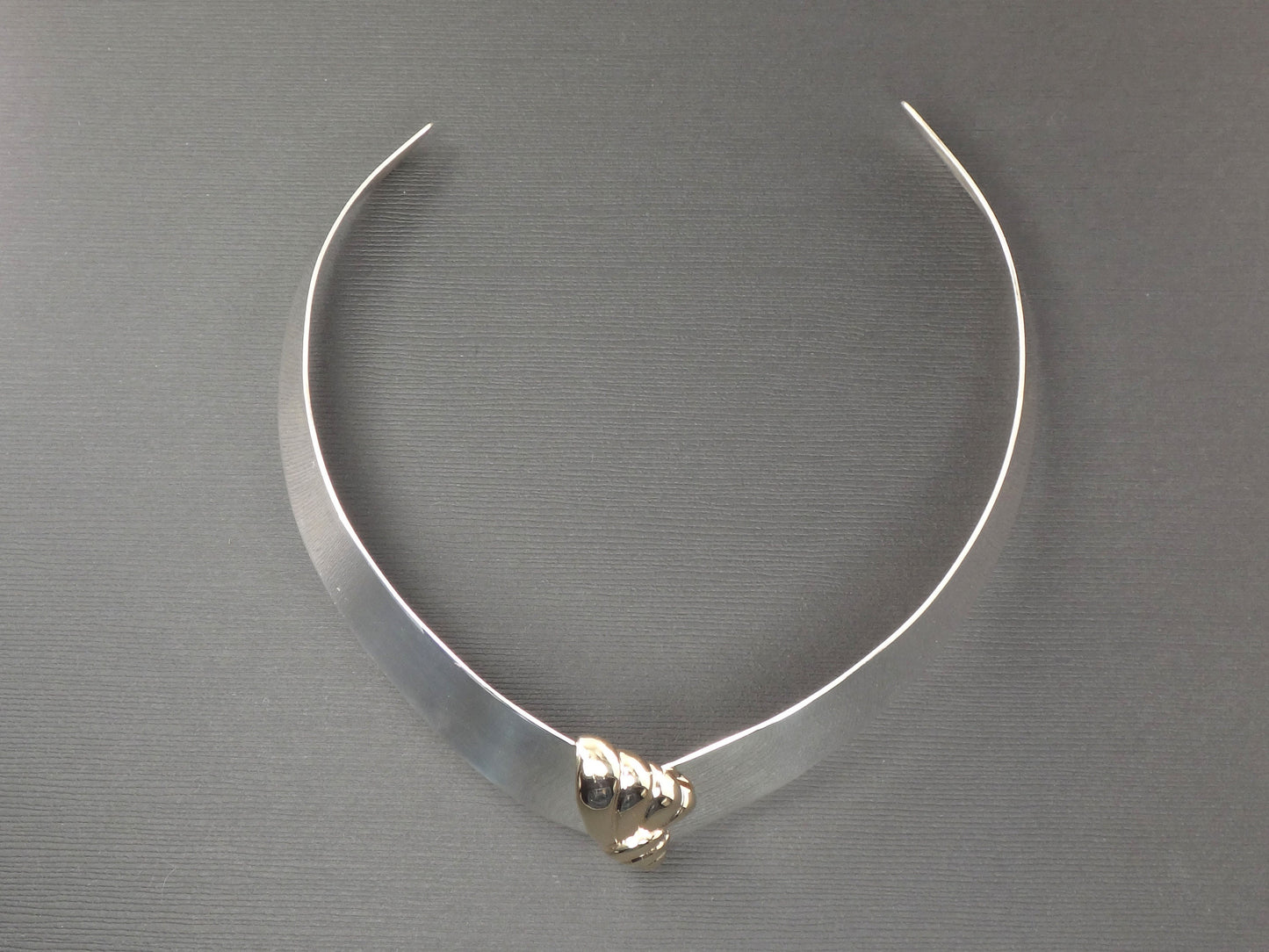 Vintage Sterling Silver and 14k Gold Shell Collar Necklace Mixed Metal Choker Wide Sterling Silver Sea Shell Necklace