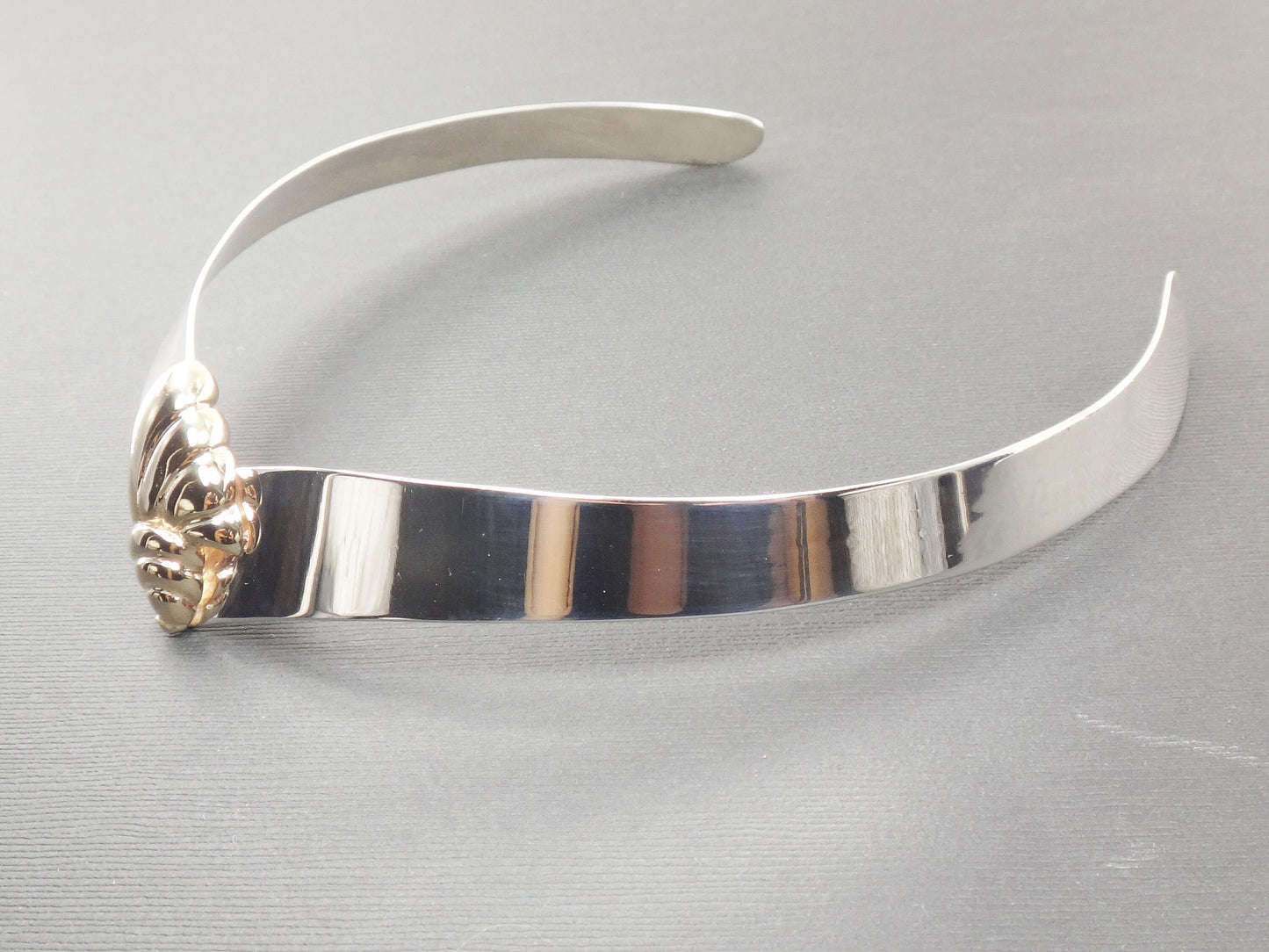 Vintage Sterling Silver and 14k Gold Shell Collar Necklace Mixed Metal Choker Wide Sterling Silver Sea Shell Necklace