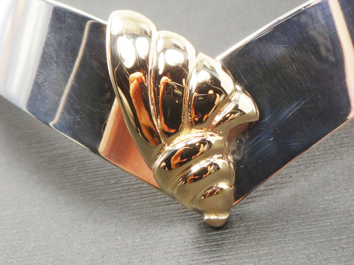 Vintage Sterling Silver and 14k Gold Shell Collar Necklace Mixed Metal Choker Wide Sterling Silver Sea Shell Necklace