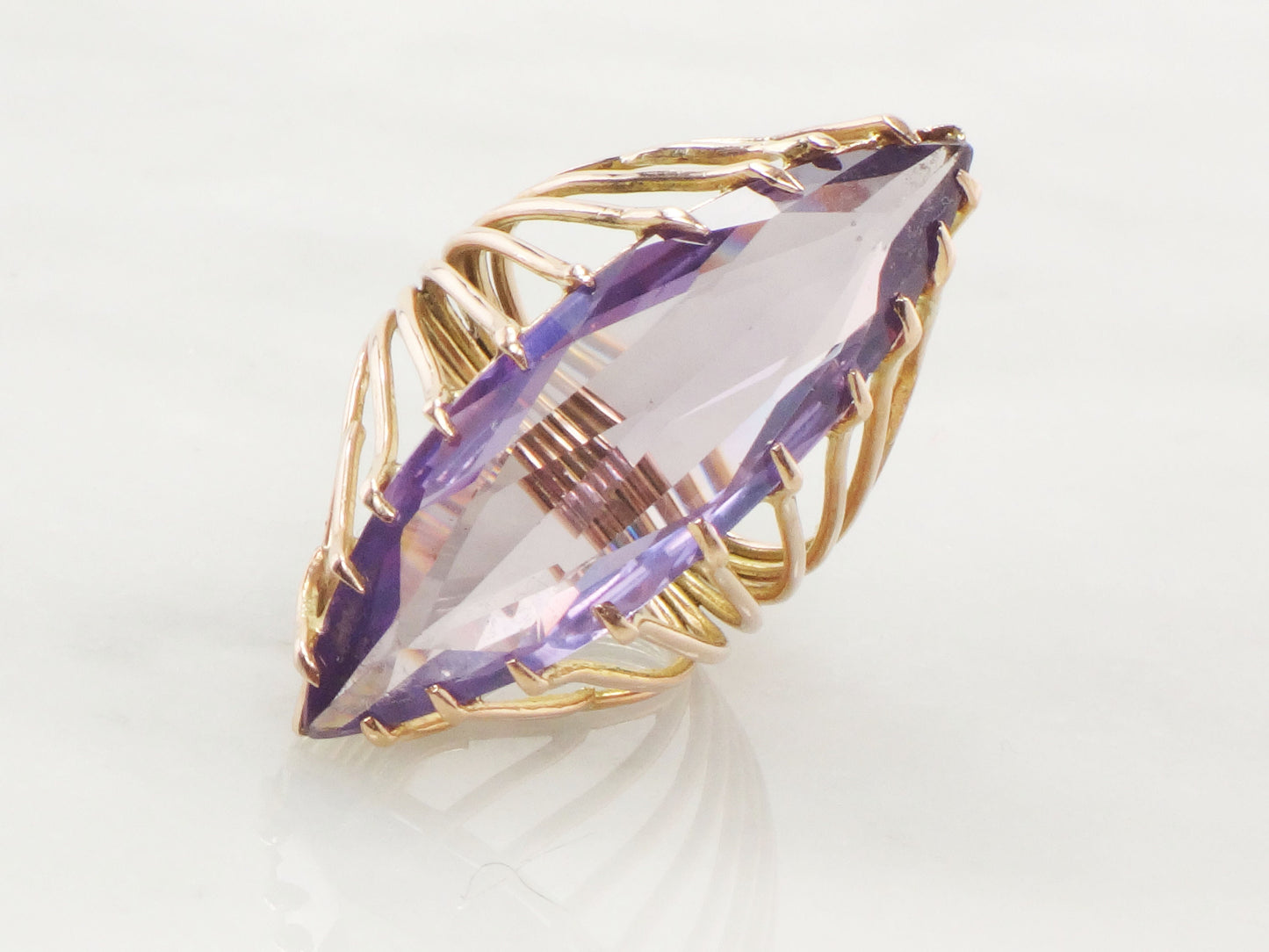Vintage 14k Large Purple Sapphire Ring Yellow Gold Purple Stone Ring Marquise Cut Sapphire Ring Right Hand Ring Statement Ring Size 7