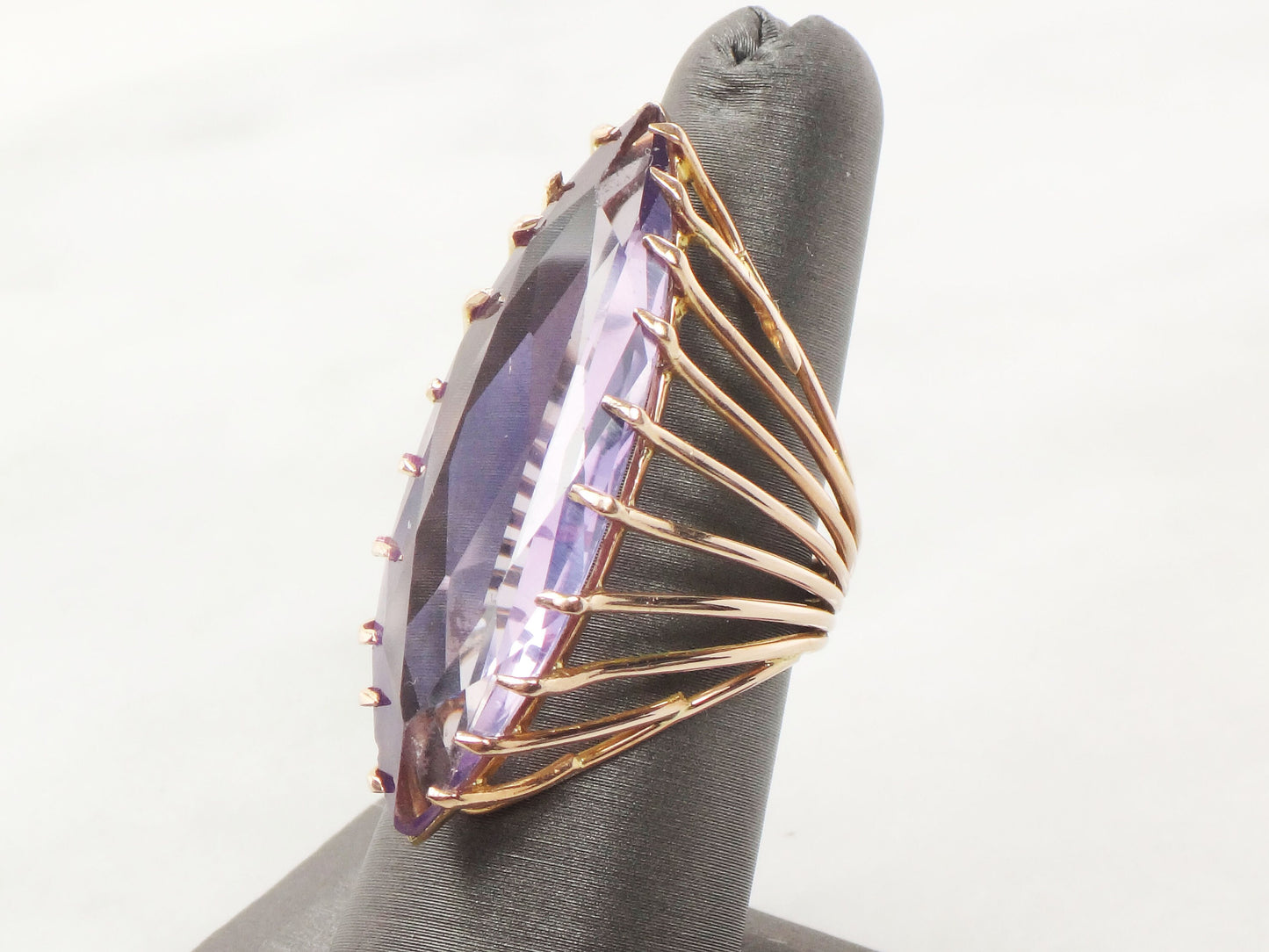 Vintage 14k Large Purple Sapphire Ring Yellow Gold Purple Stone Ring Marquise Cut Sapphire Ring Right Hand Ring Statement Ring Size 7