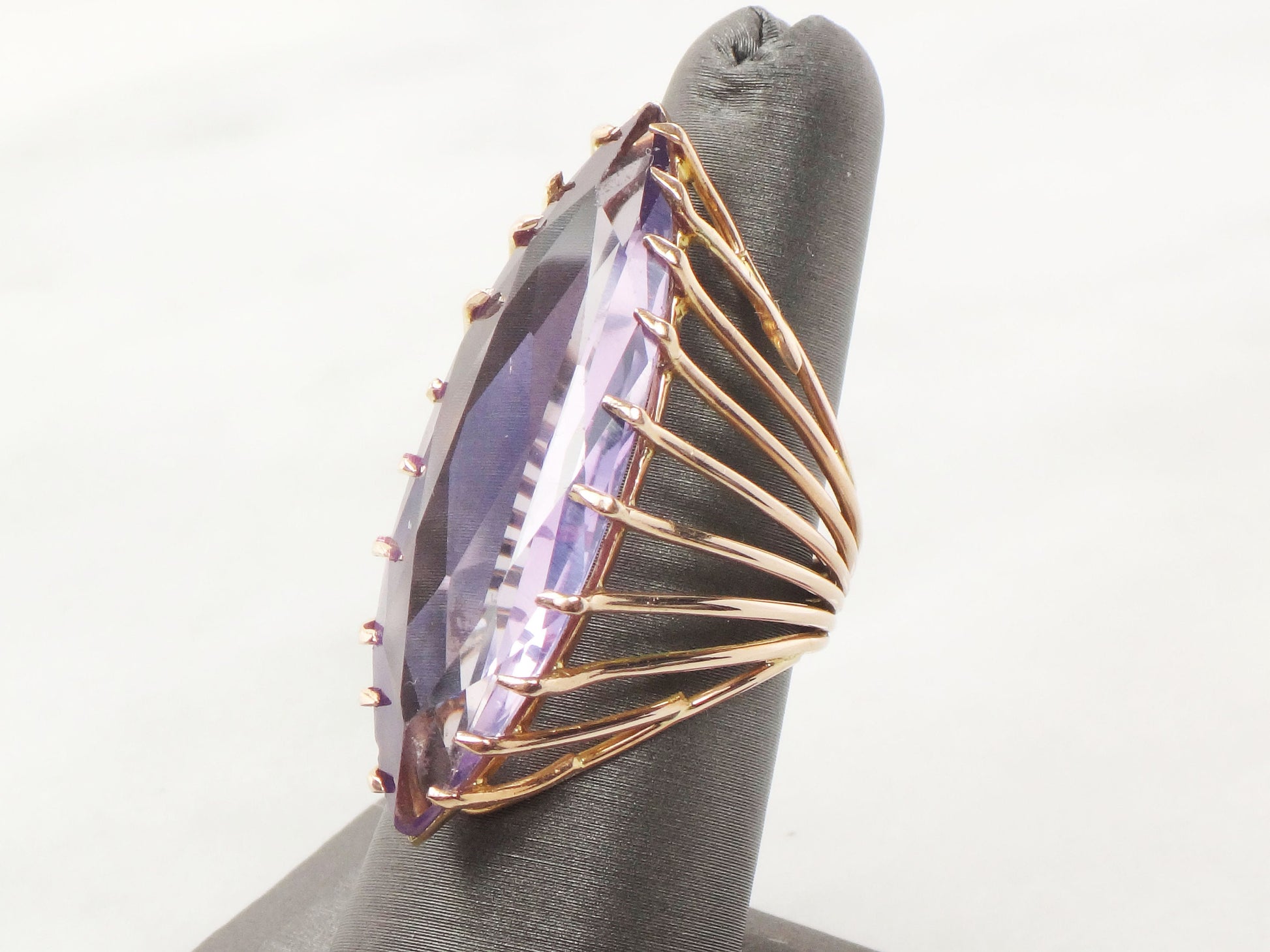 Vintage 14k Yellow Gold Purple Sapphire Marquise Statement Ring, Size 7