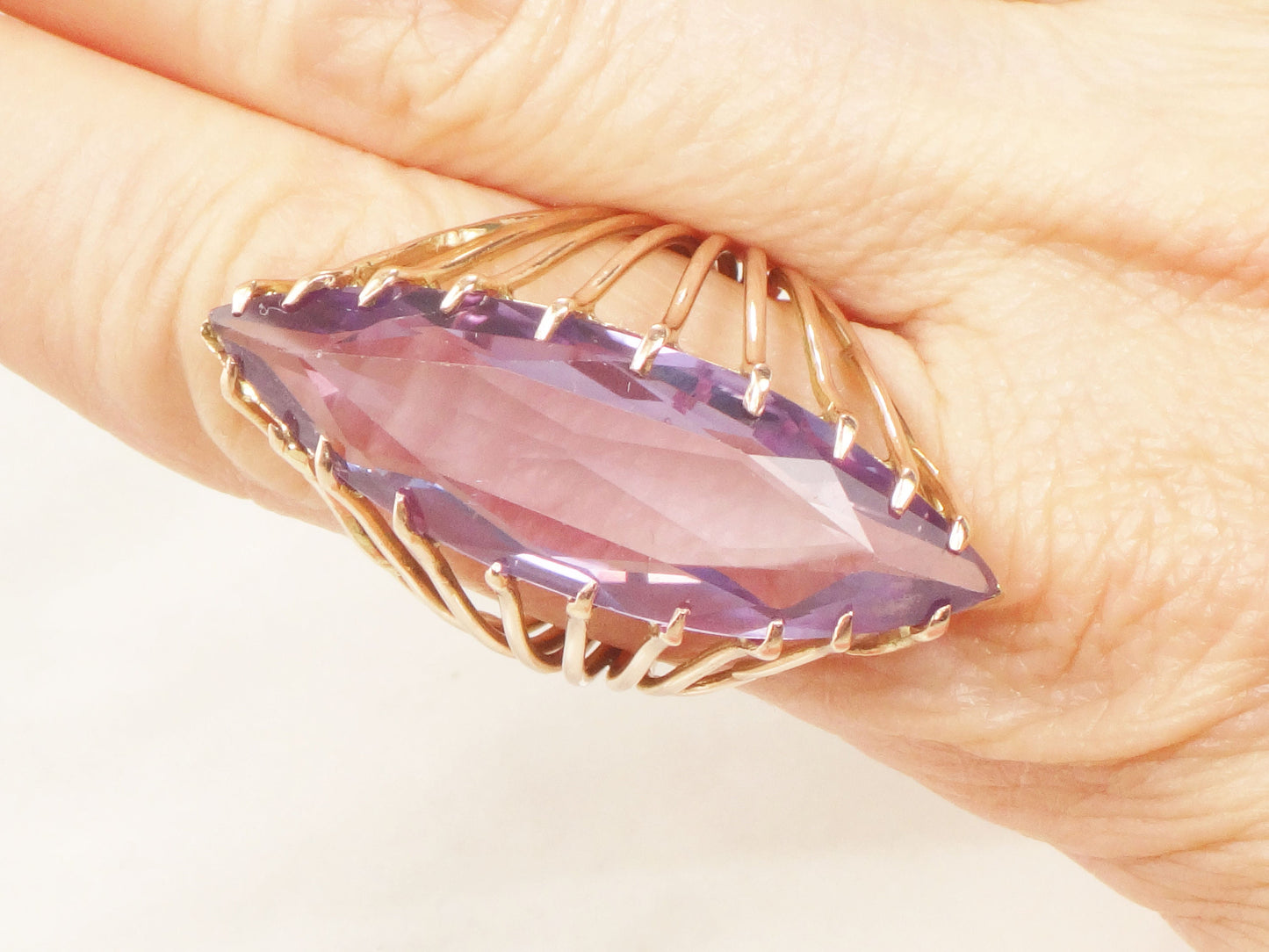 Vintage 14k Large Purple Sapphire Ring Yellow Gold Purple Stone Ring Marquise Cut Sapphire Ring Right Hand Ring Statement Ring Size 7