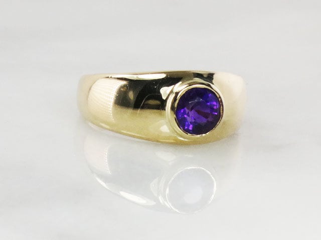 Vintage 14k Yellow Gold Natural Amethyst Ring Purple February Birthstone - Size 5