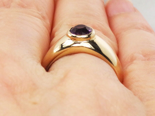 Vintage 14k Yellow Gold Natural Amethyst Ring Purple February Birthstone - Size 5