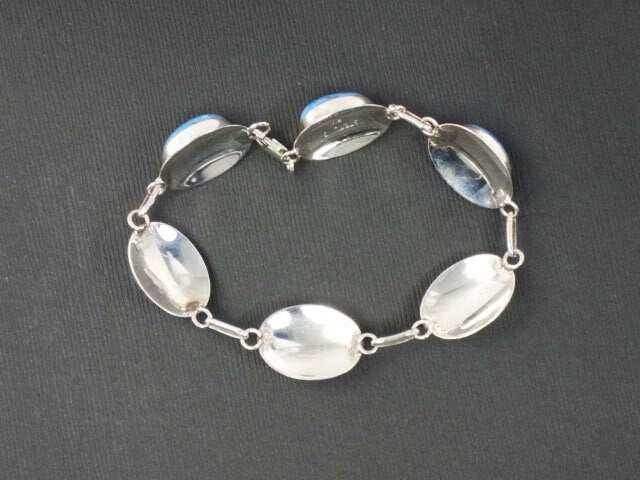 Vintage Sterling Silver Blue Stone Bracelet Signed RW Blue Adventurine ? Bracelet - 7 5/8"