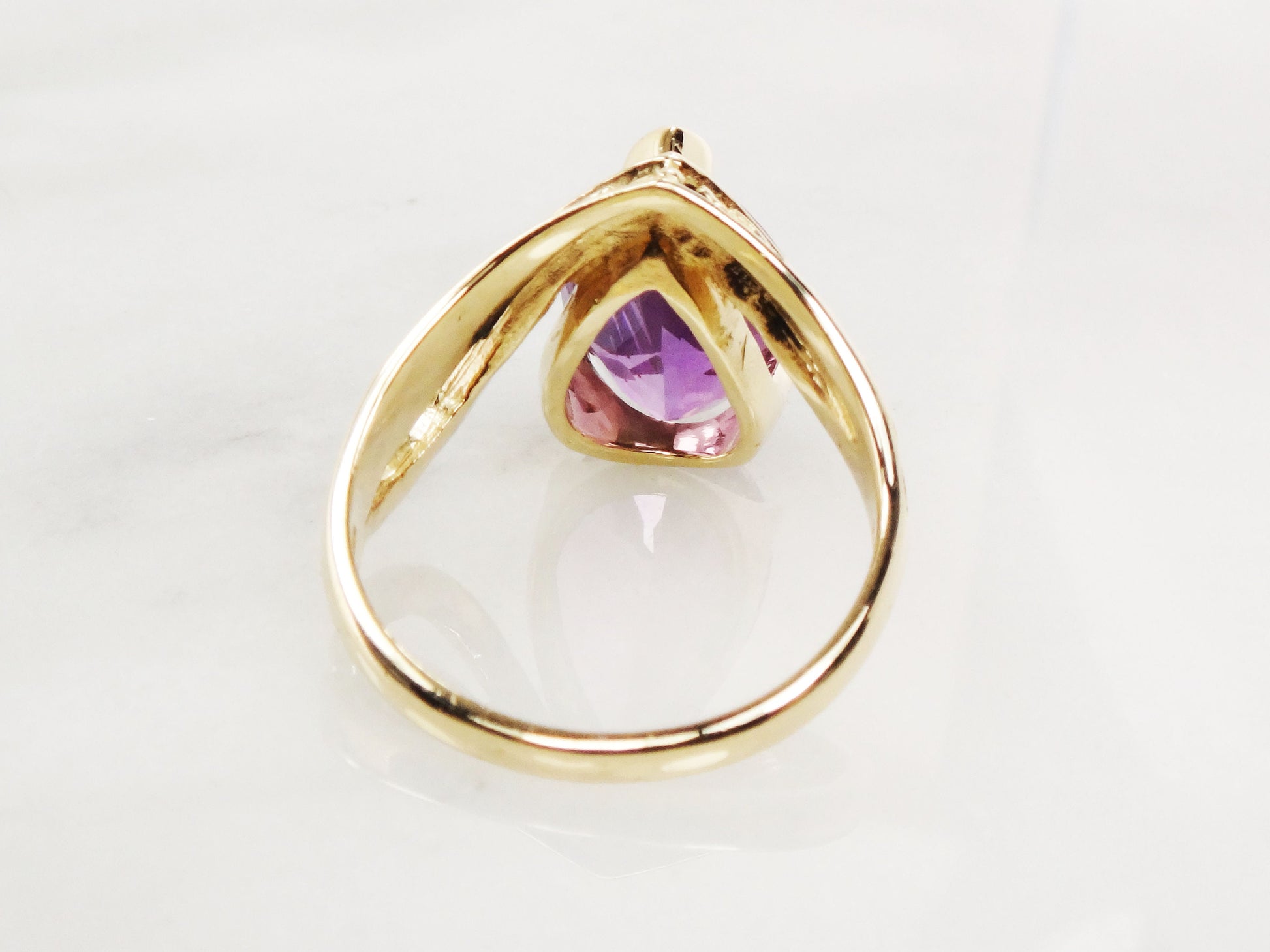 Vintage Kabana 10k Gold Amethyst Ring: Pear Cut Floral Design, Size 8.25