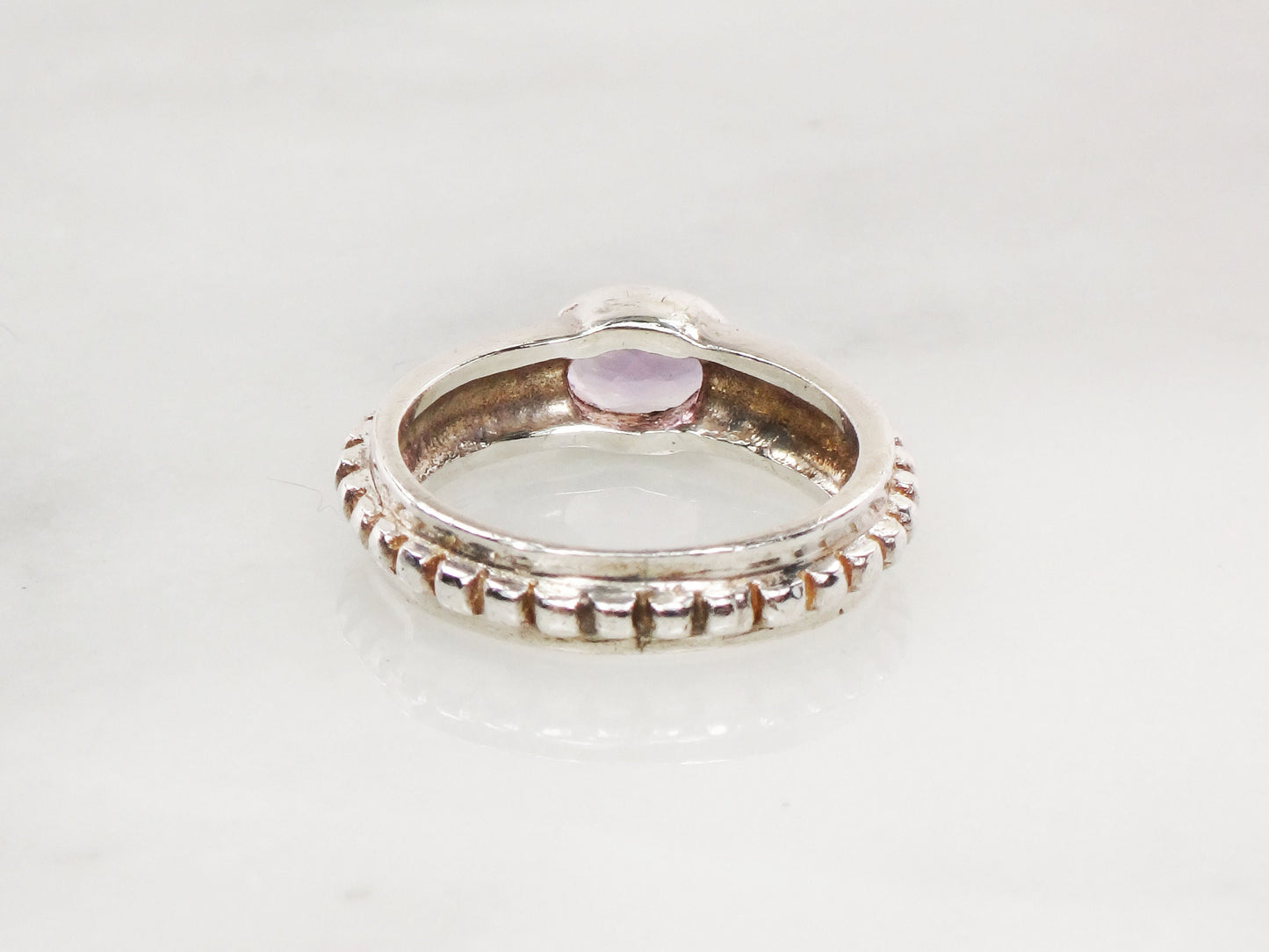 Vintage Sterling Silver Amethyst Ring, Purple Stone Stacking Ring, Sideways Amethyst Band, Size 6