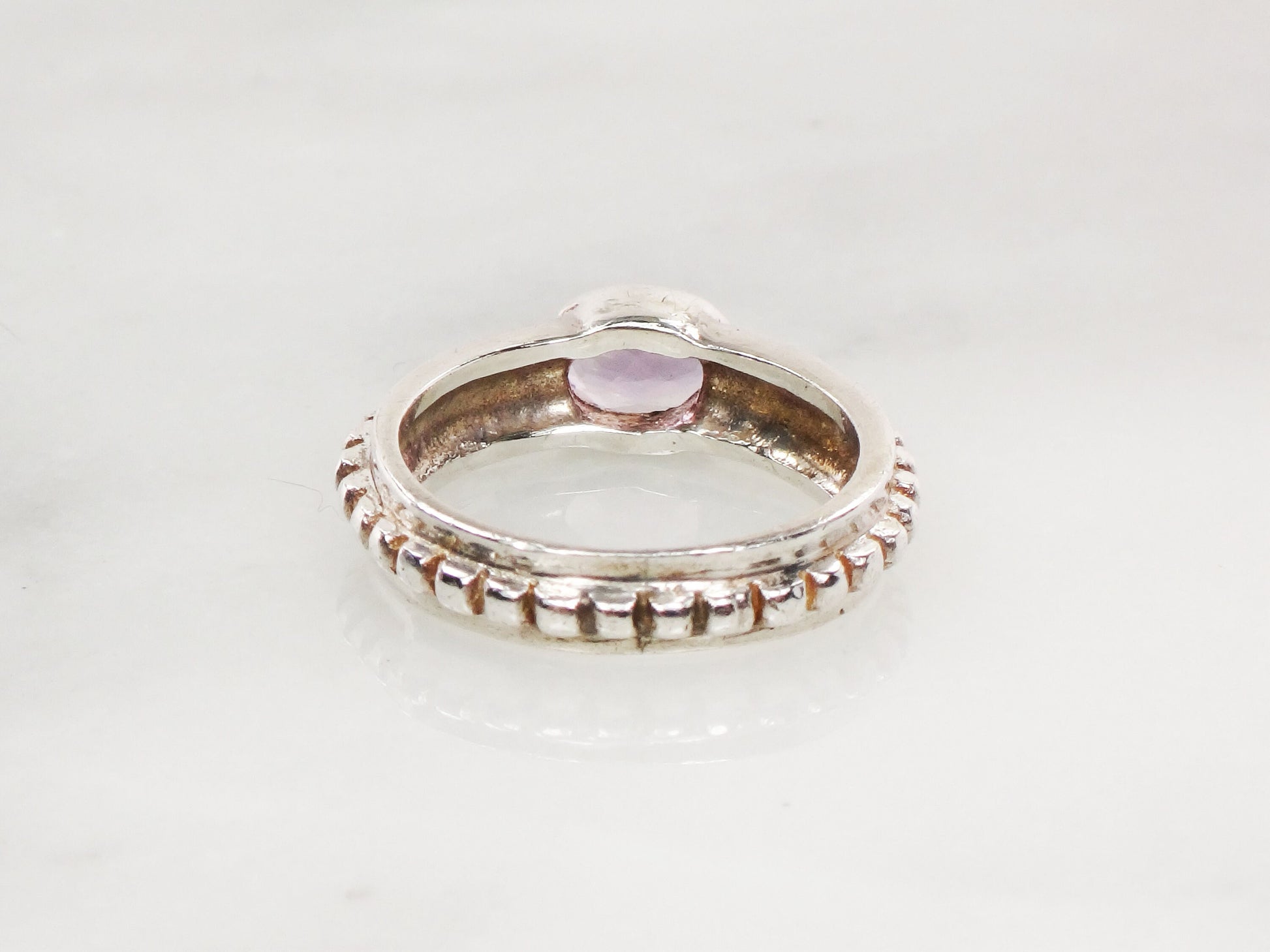 Vintage Sterling Silver Amethyst Ring - Sideways Oval Stone, Size 6
