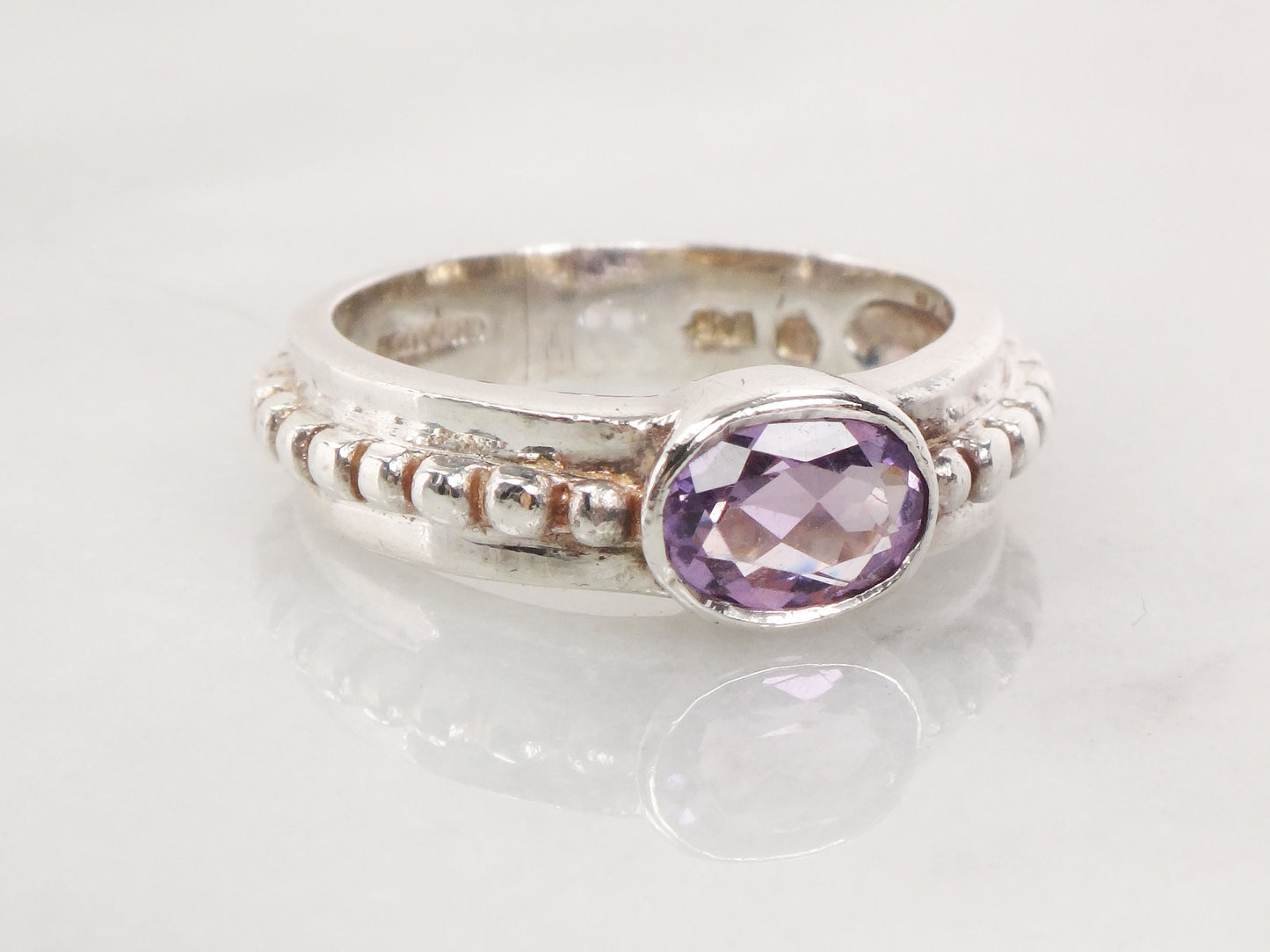 Vintage Sterling Silver Amethyst Ring - Sideways Oval Stone, Size 6