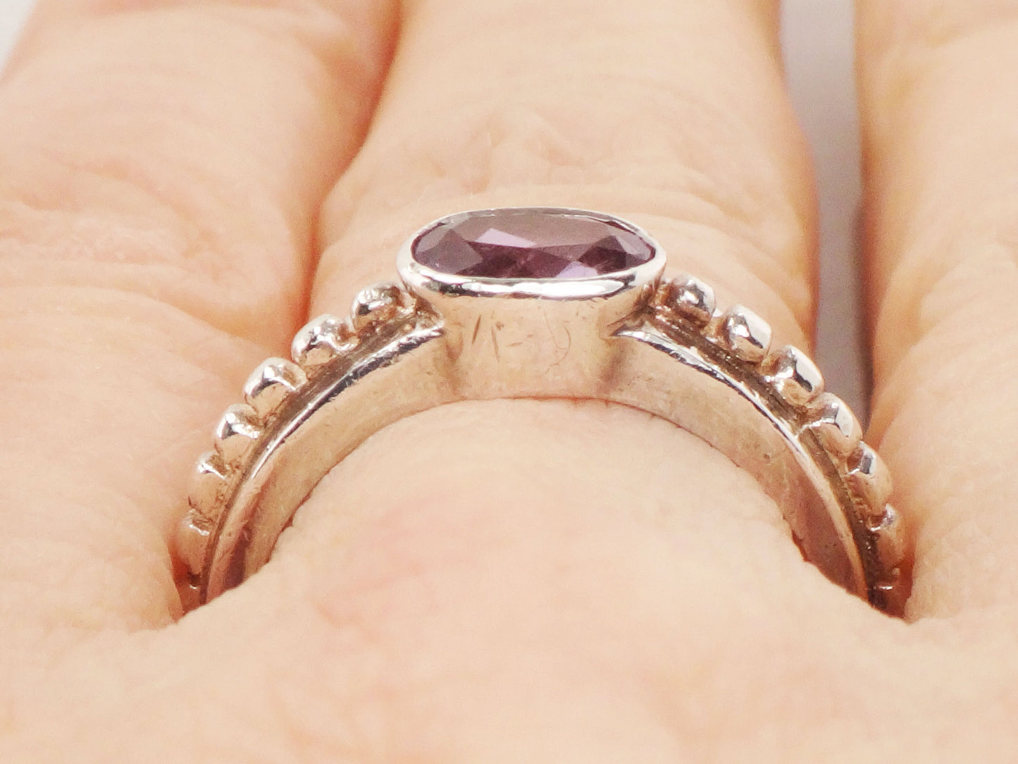 Vintage Sterling Silver Amethyst Ring, Purple Stone Stacking Ring, Sideways Amethyst Band, Size 6