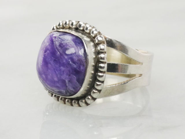 Vintage Sterling Silver Charoite Purple Stone Ring Signed Ruth Ann Begay Navajo Artisan Ring Size 8.25