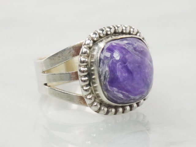 Vintage Sterling Silver Charoite Purple Stone Ring Signed Ruth Ann Begay Navajo Artisan Ring Size 8.25