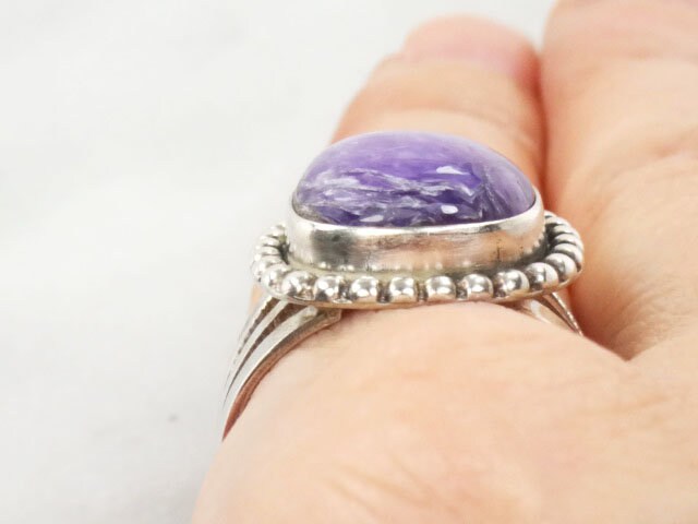 Vintage Sterling Silver Charoite Purple Stone Ring Signed Ruth Ann Begay Navajo Artisan Ring Size 8.25