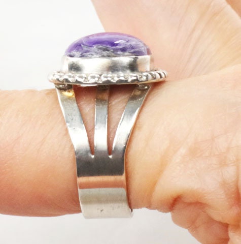 Vintage Sterling Silver Charoite Purple Stone Ring Signed Ruth Ann Begay Navajo Artisan Ring Size 8.25