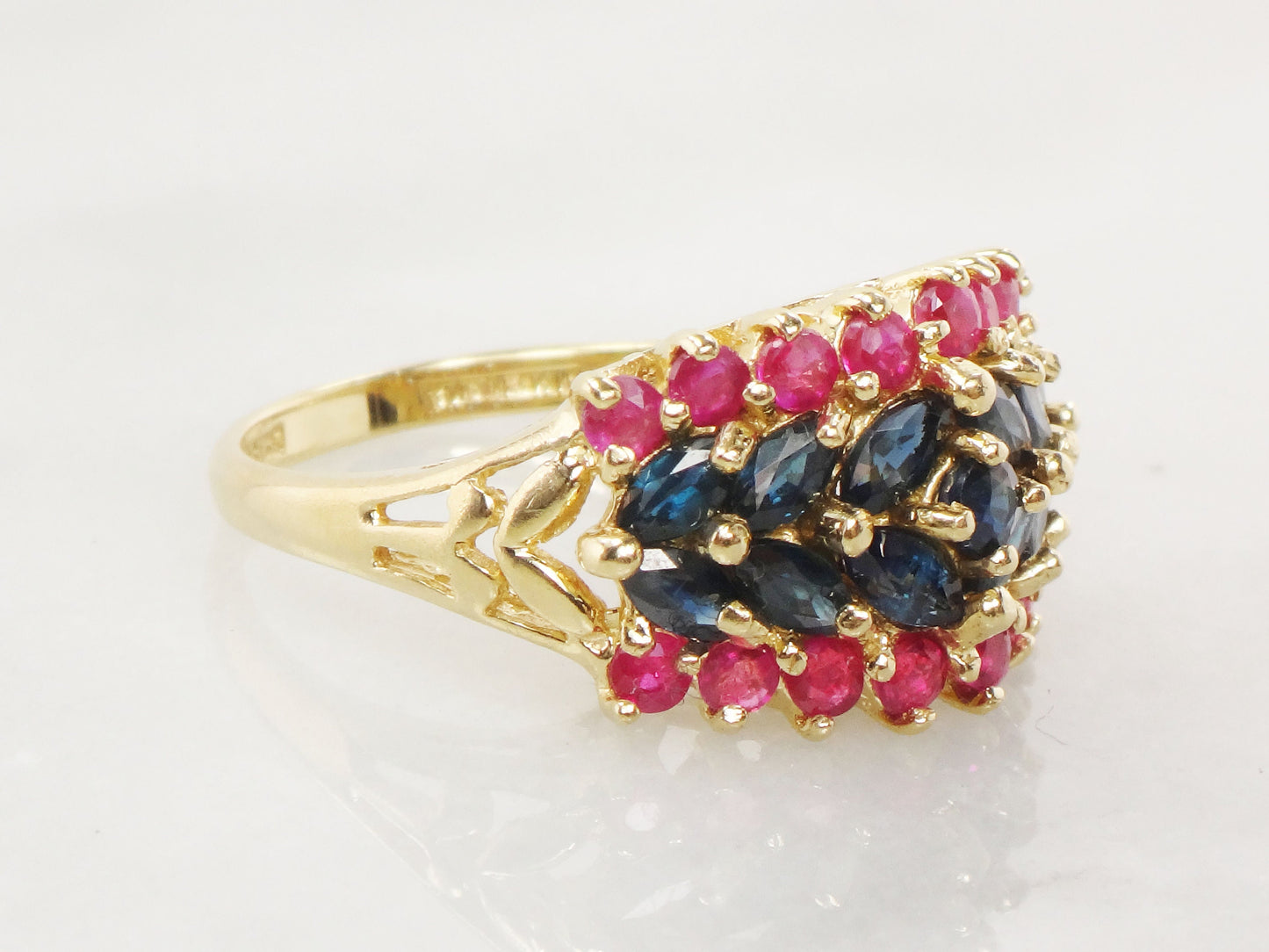 14k Gold Natural Sapphire and Ruby Ring Vintage Red and Blue Stone Ring - Size 6