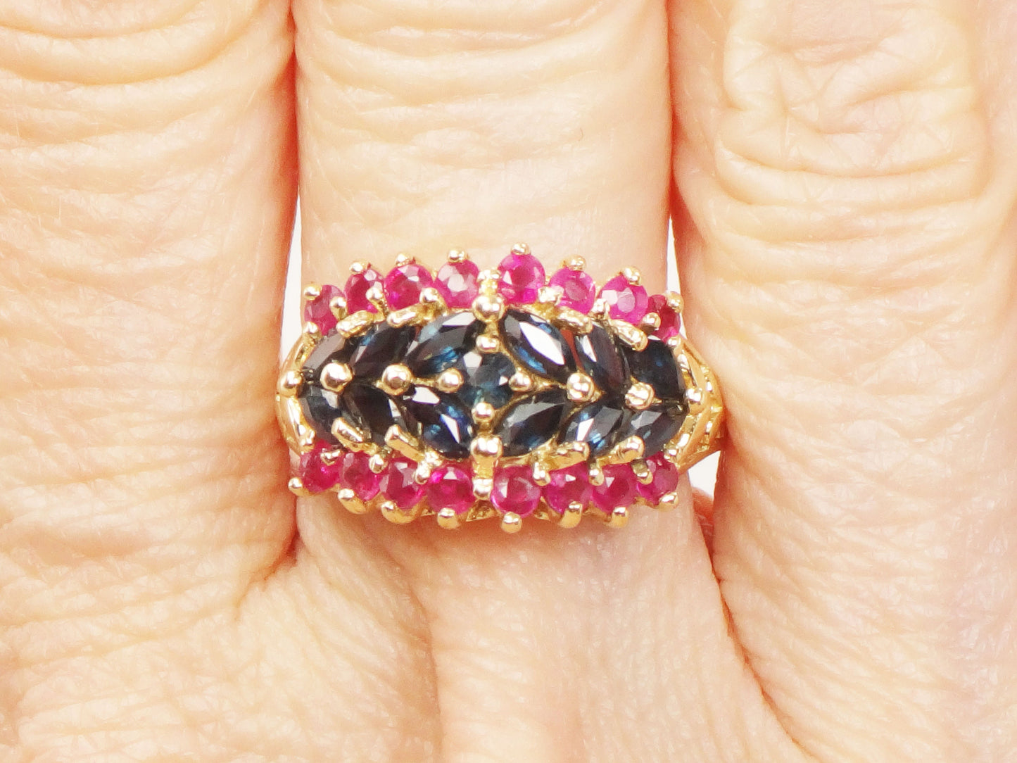 14k Gold Natural Sapphire and Ruby Ring Vintage Red and Blue Stone Ring - Size 6