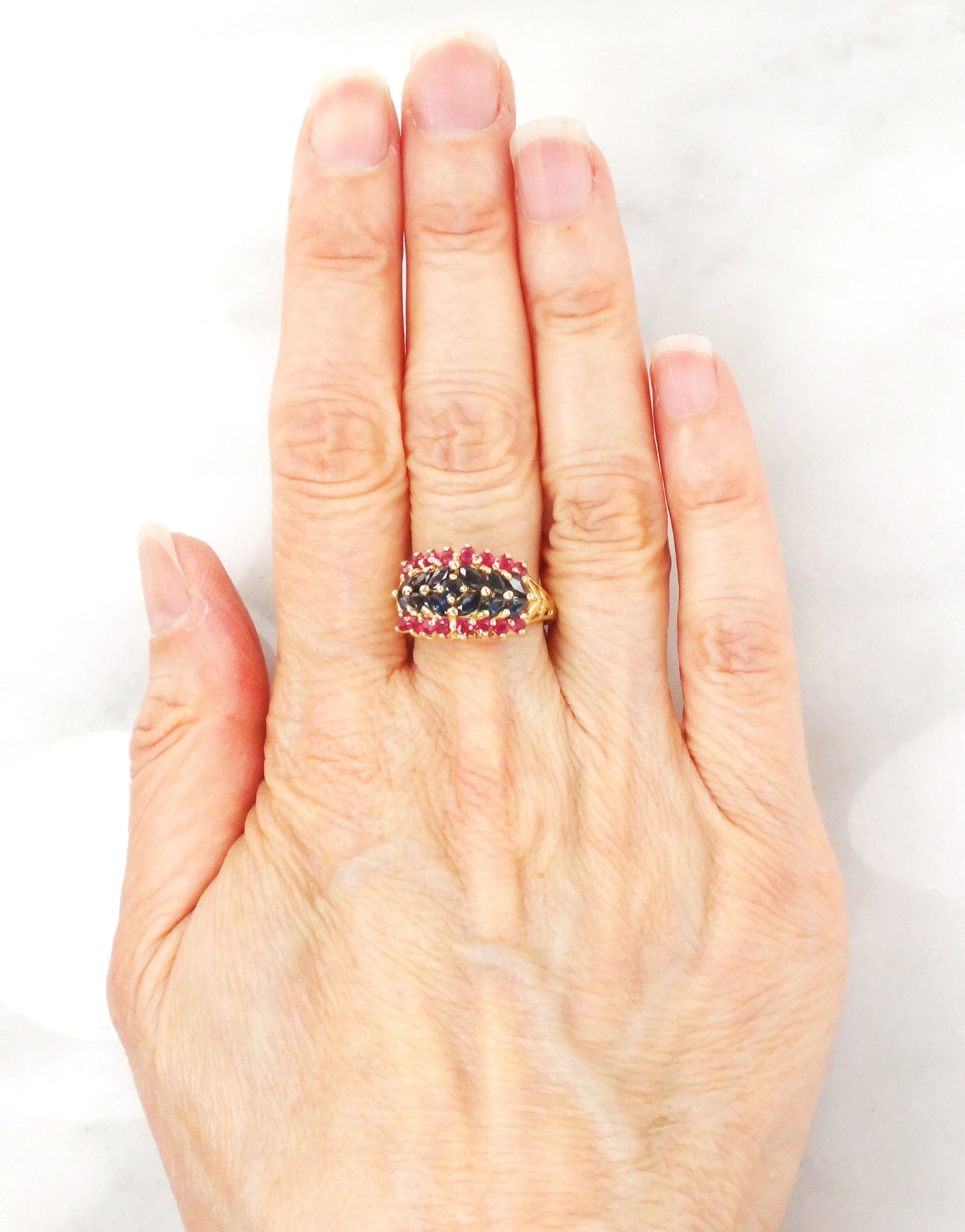 14k Gold Natural Sapphire and Ruby Ring Vintage Red and Blue Stone Ring - Size 6