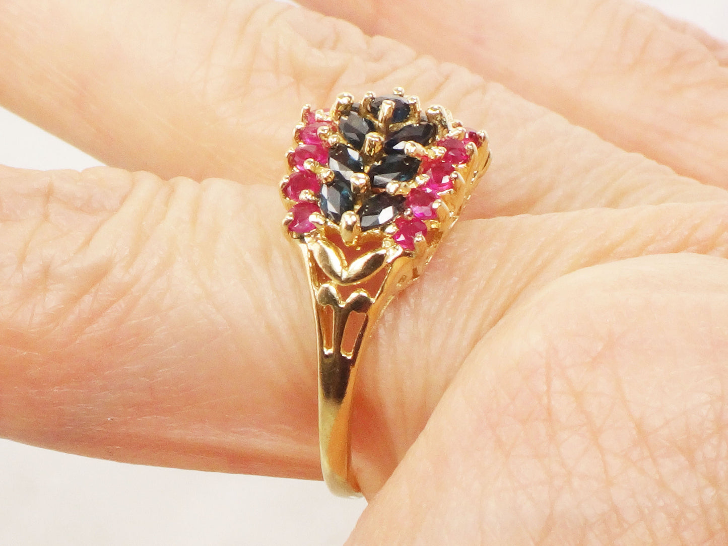14k Gold Natural Sapphire and Ruby Ring Vintage Red and Blue Stone Ring - Size 6