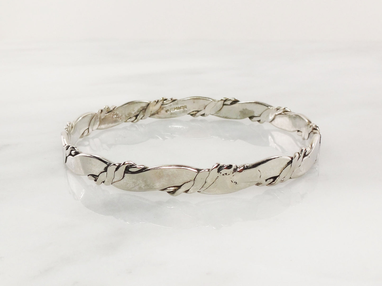 Vintage Sterling Silver Bangle Bracelet: Twisted Mexico Silver