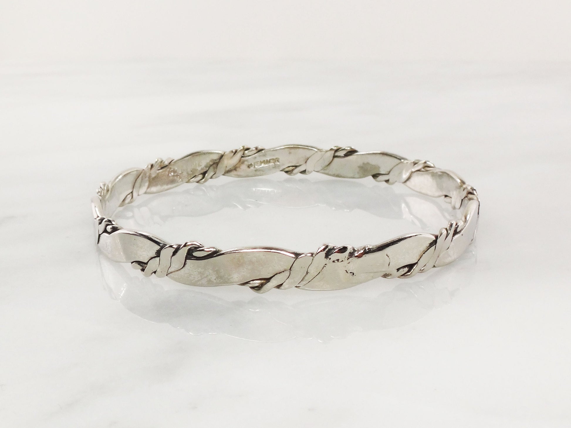 Vintage Sterling Silver Bangle Bracelet: Twisted Mexico Silver