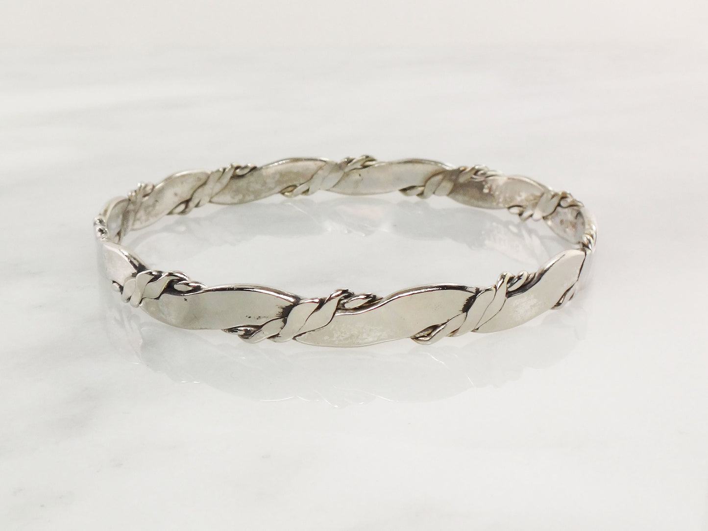Vintage Sterling Silver Bangle Bracelet: Twisted Mexico Silver