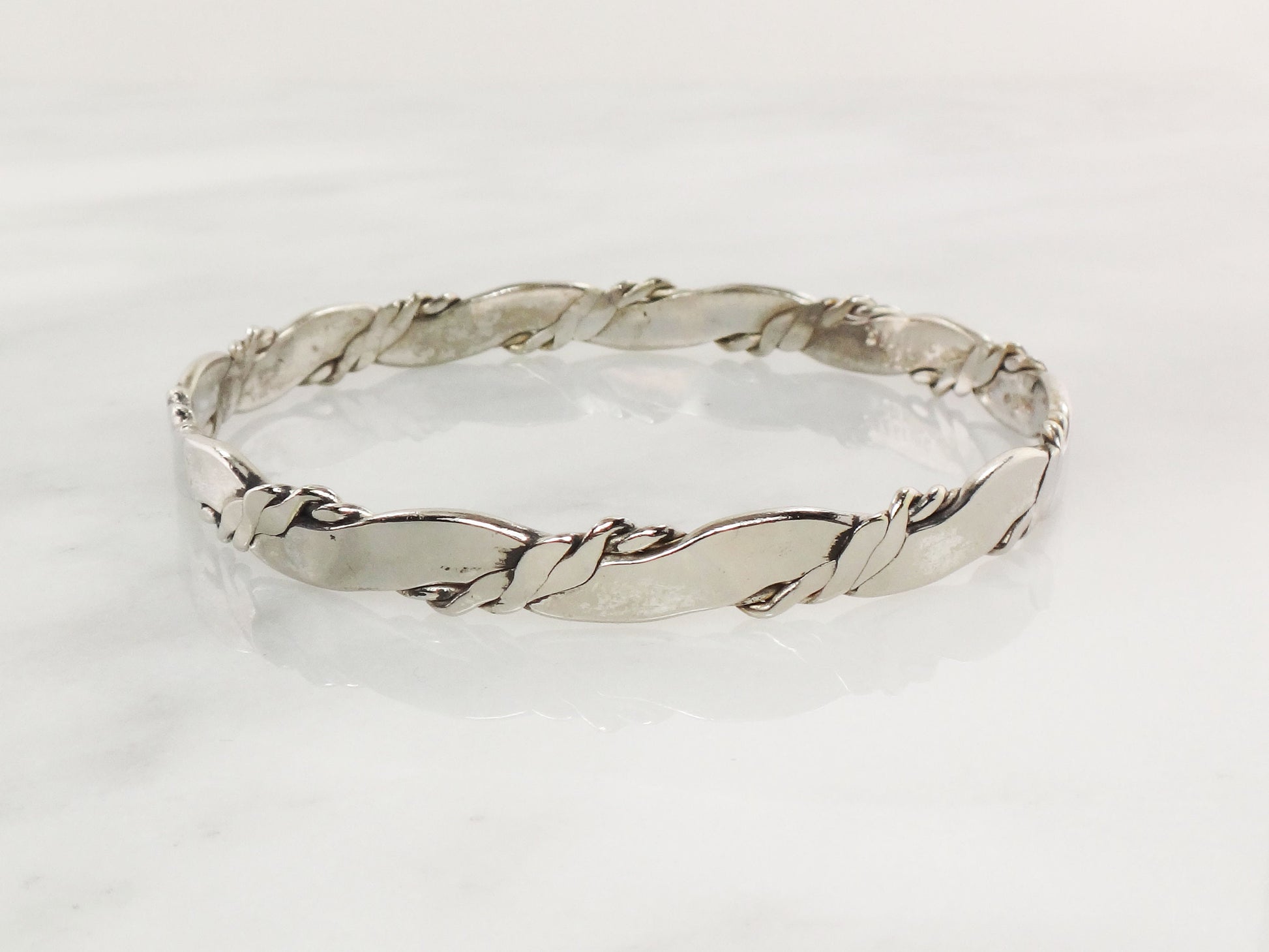 Vintage Sterling Silver Bangle Bracelet: Twisted Mexico Silver