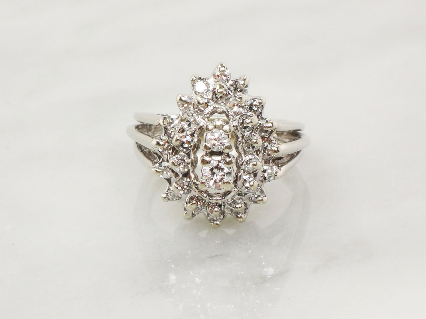 Vintage Pear Shaped Diamond Cluster Ring Natural Diamond Statement Ring Right Hand Ring 14k White Gold Ring Approx 1 CT TDW