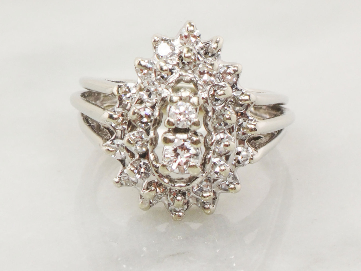 Vintage Pear Shaped Diamond Cluster Ring Natural Diamond Statement Ring Right Hand Ring 14k White Gold Ring Approx 1 CT TDW