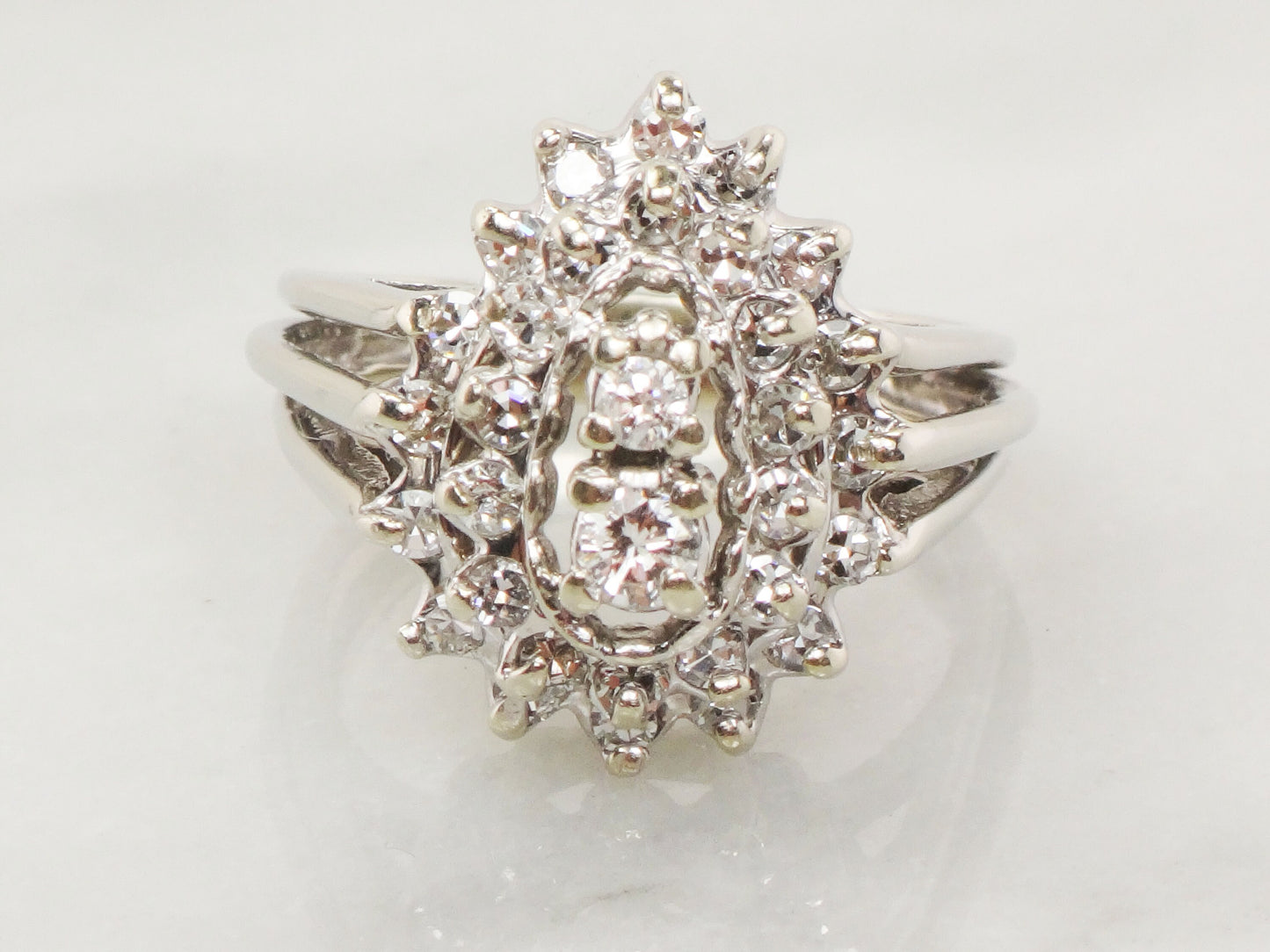 Vintage Pear Shaped Diamond Cluster Ring: 14k White Gold Statement Ring, 1 CT TDW