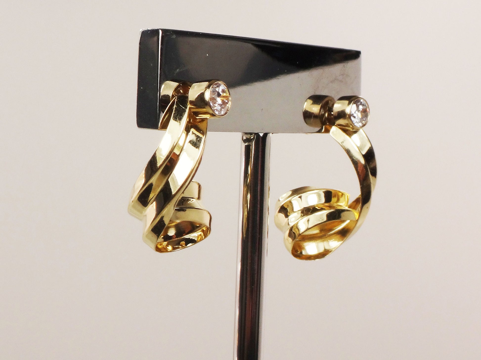 Vintage 14k Yellow Gold CZ Stud Earrings with Removable Jackets Bridal Earrings