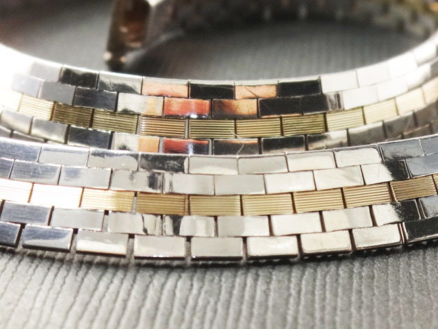 Vintage Two Tone Necklace: 14k Gold & Sterling Silver Flat Link Collar