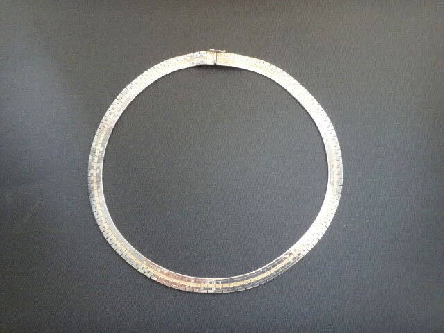 Vintage Two Tone Necklace: 14k Gold & Sterling Silver Flat Link Collar