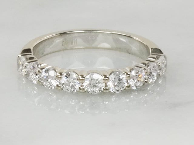 Vintage 14k White Gold Diamond Wedding Band - 1.08 CT, Size 6.5