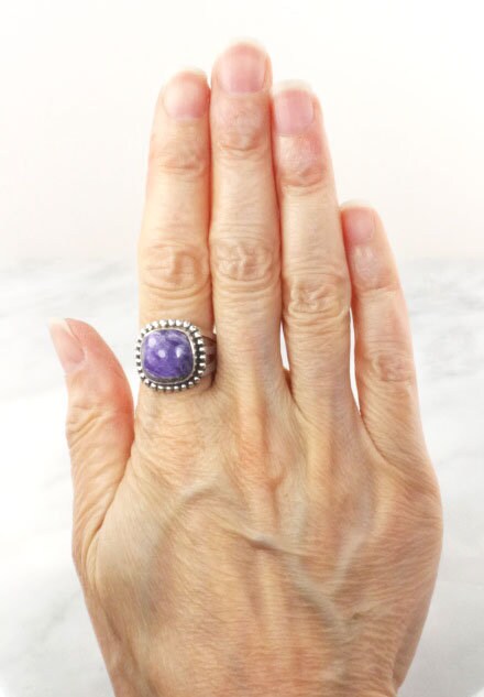 Vintage Sterling Silver Charoite Purple Stone Ring Signed Ruth Ann Begay Navajo Artisan Ring Size 8.25