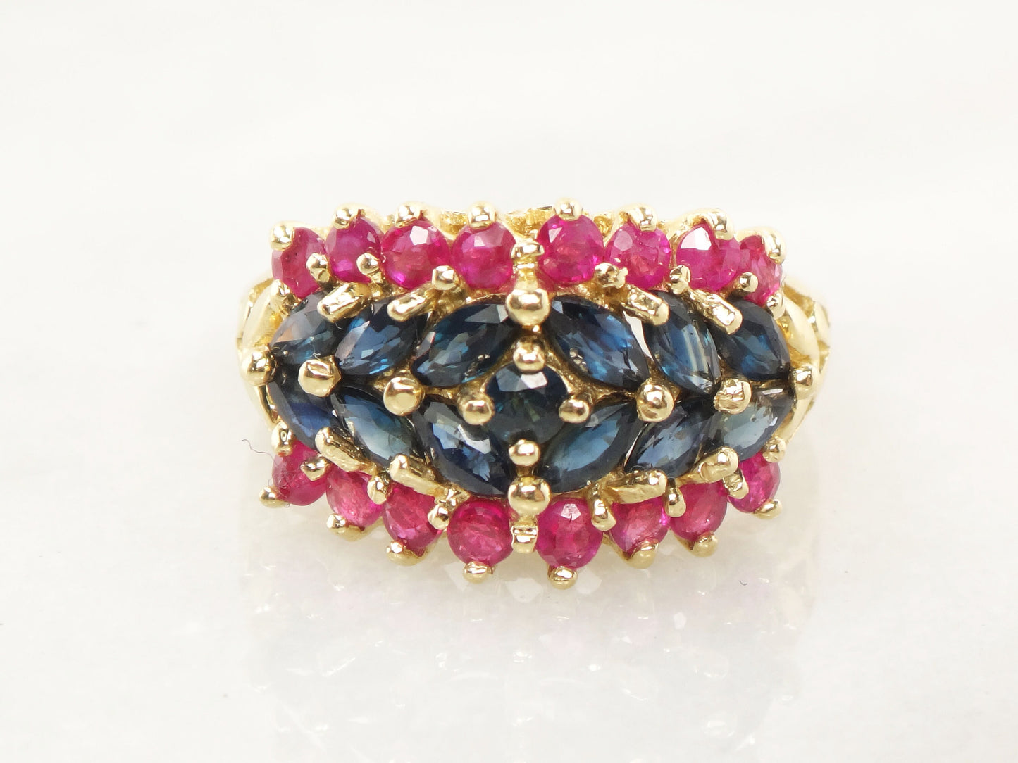 14k Gold Natural Sapphire and Ruby Ring Vintage Red and Blue Stone Ring - Size 6