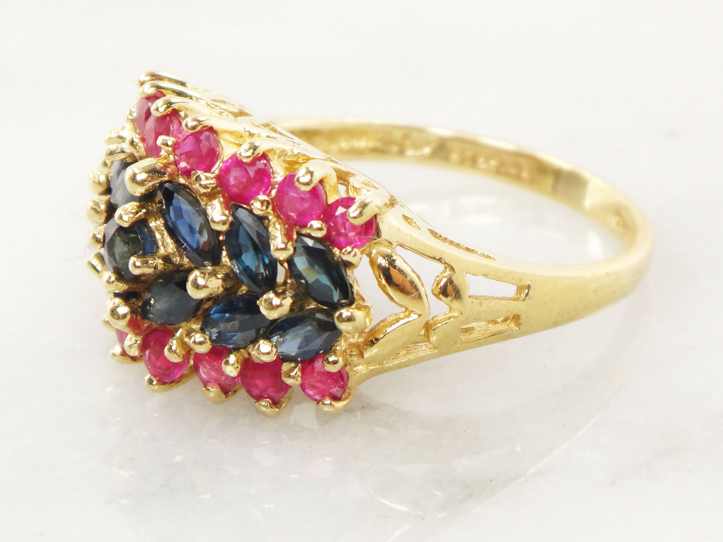 14k Gold Natural Sapphire and Ruby Ring Vintage Red and Blue Stone Ring - Size 6
